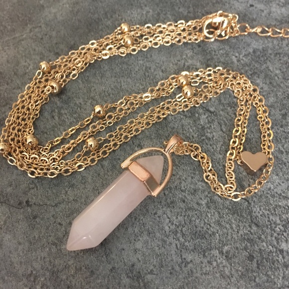 Spiritual Rose Quartz Love Stone Heart Necklace - Picture 4 of 6